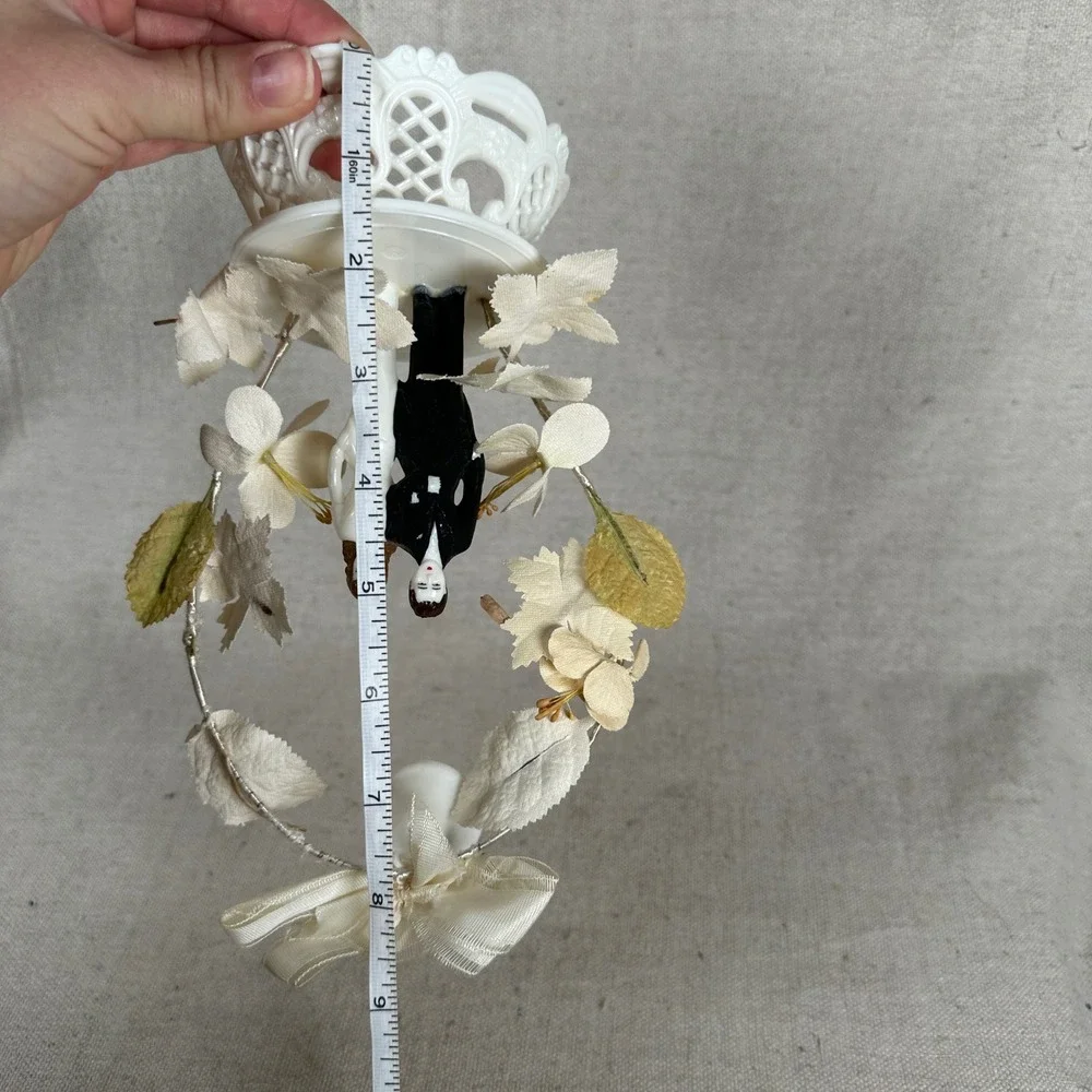 Vintage Mid Century Wedding Cake Topper Bride Groom Figures Bell Arch Retro